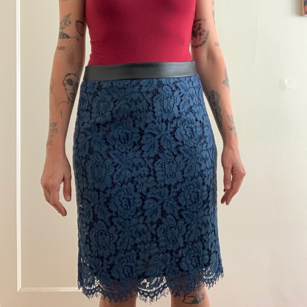 Brixon Ivy blue and black floral lace skirt